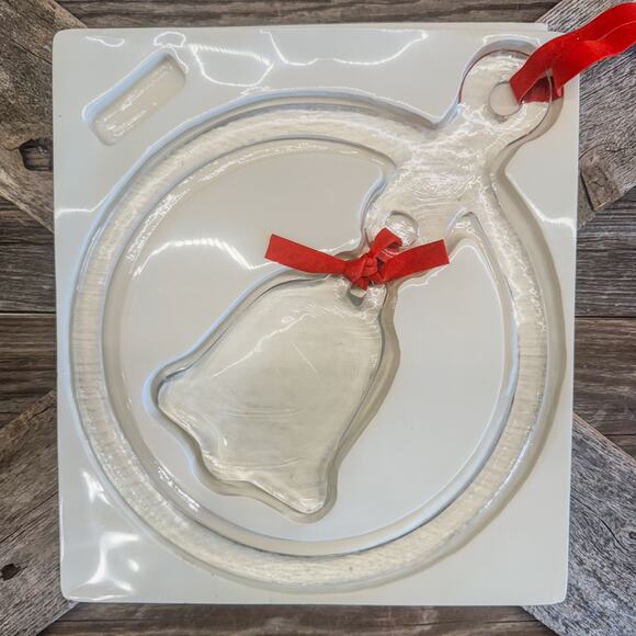 Vintage MJ Designs, Hanging Ornament Heavy Glass Ring Encircling Bell w/ Box - Picture 3 of 9